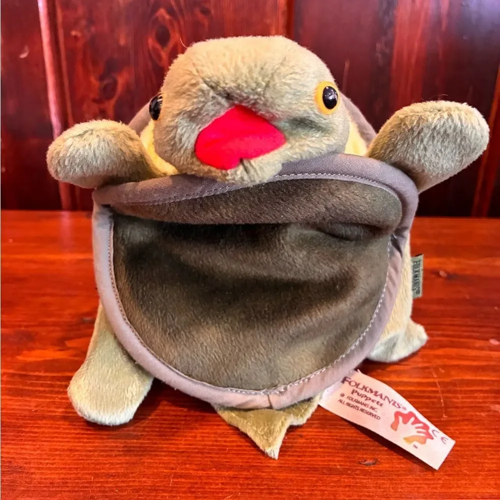 FOLKTAILS FOLKMANIS HAND PUPPET BABY GREEN TURTLE PLUSH/STUFFED ANIMAL